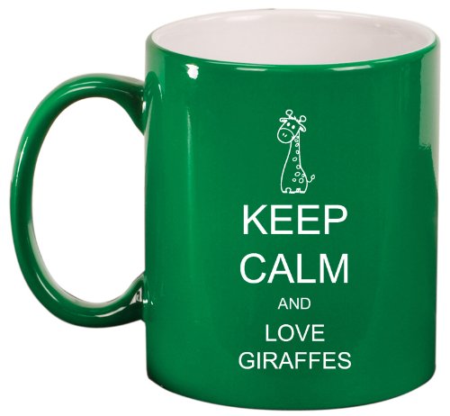 Keep Calm and Love Giraffes Ceramic Coffee Tea Mug Cup Green