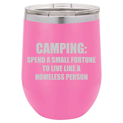 12 oz Double Wall Vacuum Insulated Stainless Steel Stemless Wine Tumbler Glass Coffee Travel Mug With Lid Camping Homeless Funny (Hot-Pink)