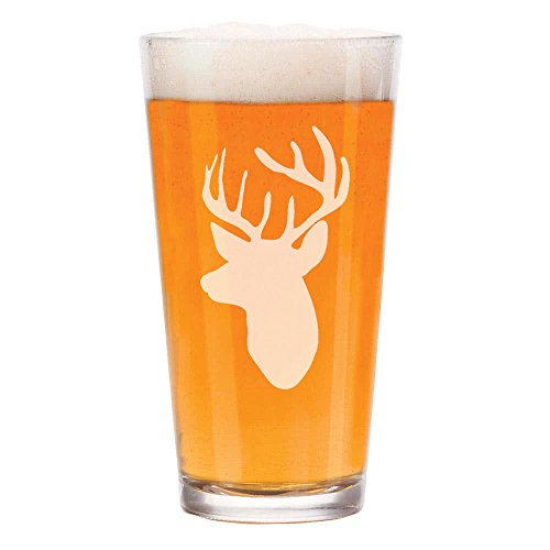 16 oz Beer Pint Glass Deer Head With Antlers Hunting