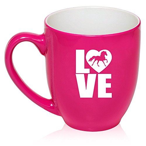 16 oz Large Bistro Mug Ceramic Coffee Tea Glass Cup Love Horse (Hot Pink)