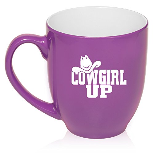 16 oz Purple Large Bistro Mug Ceramic Coffee Tea Glass Cup Cowgirl Up with Hat