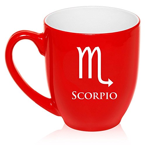 16 oz Large Bistro Mug Ceramic Coffee Tea Glass Cup Horoscope Zodiac Birth Sign Scorpio (Red)