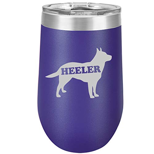 16 oz Double Wall Vacuum Insulated Stainless Steel Stemless Wine Tumbler Glass Coffee Travel Mug With Lid Australian Cattle Dog HEELER (Purple)