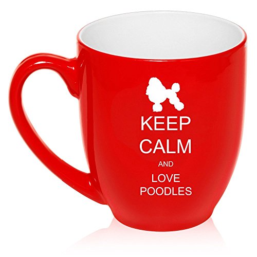 16 oz Large Bistro Mug Ceramic Coffee Tea Glass Cup Keep Calm and Love Poodles (Red)