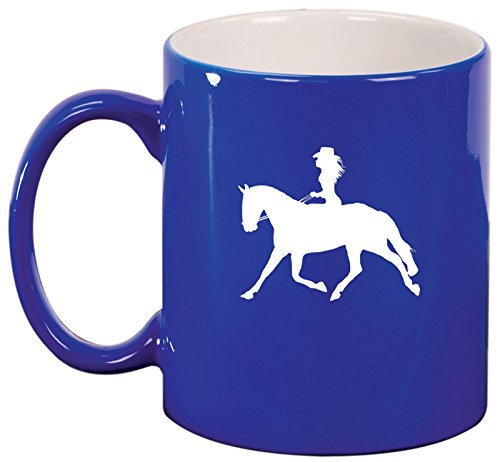 Ceramic Coffee Tea Mug Cowgirl Riding Horse (Blue)
