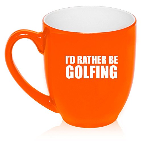 16 oz Large Bistro Mug Ceramic Coffee Tea Glass Cup I'd Rather Be Golfing (Orange)