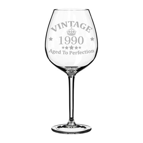 Wine Glass Goblet 28th Birthday Vintage Aged To Perfection 1990 (20 oz Jumbo)