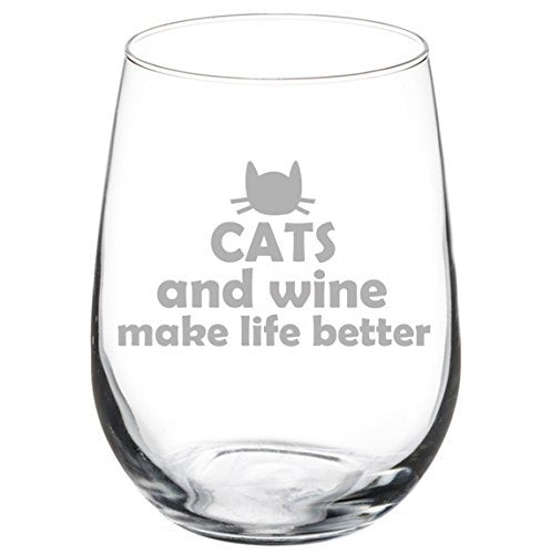 17 oz Stemless Wine Glass Funny Cats and Wine Make Life Better,MIP