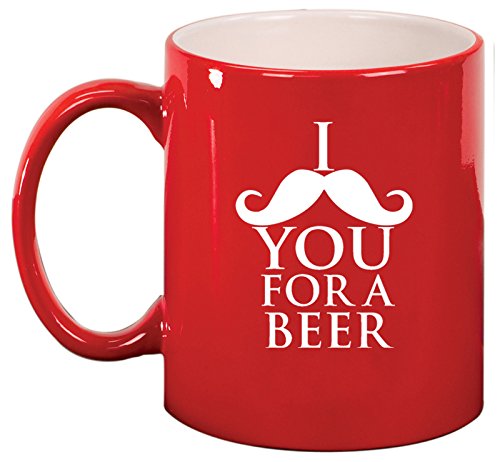 Ceramic Coffee Tea Mug I Mustache You For A Beer (Red)