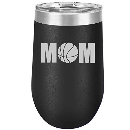 16 oz Double Wall Vacuum Insulated Stainless Steel Stemless Wine Tumbler Glass Coffee Travel Mug With Lid MOM Basketball
