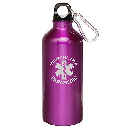 20oz Aluminum Sports Water Bottle Caribiner Clip Trust Me I'm A Paramedic (Purple)