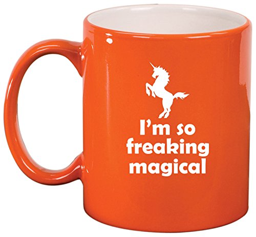 Ceramic Coffee Tea Mug Cup I'm So Freaking Magical Unicorn (Orange)