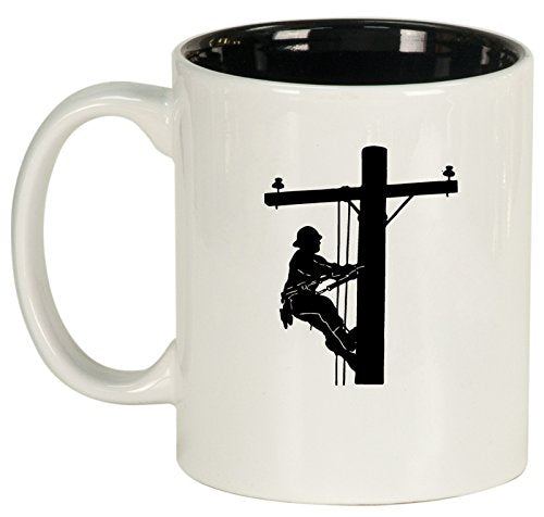 Ceramic Coffee Tea Mug Cup Lineman Electric Pole Climber (White)