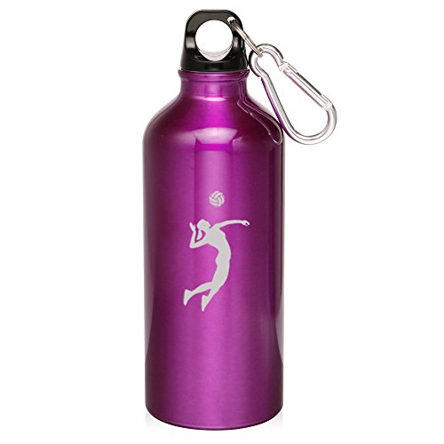 20oz Aluminum Sports Water Bottle Caribiner Clip Female Volleyball Player (Purple)