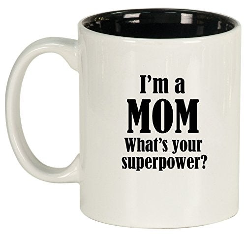 Ceramic Coffee Tea Mug Cup Mom Superpower (White)