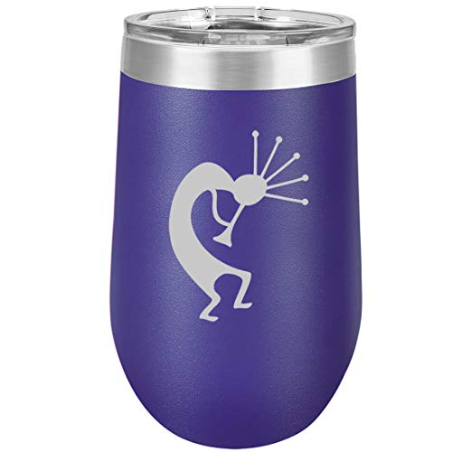 16 oz Double Wall Vacuum Insulated Stainless Steel Stemless Wine Tumbler Glass Coffee Travel Mug With Lid Kokopelli (Purple)