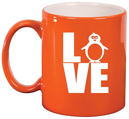 Ceramic Coffee Tea Mug Cup LOVE Penguin (Orange)