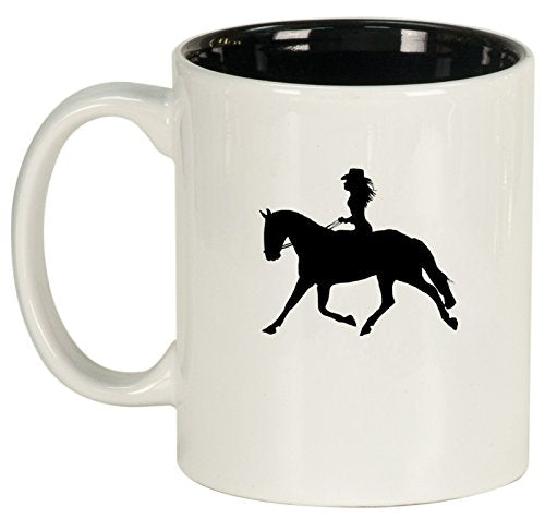 Ceramic Coffee Tea Mug Cowgirl Riding Horse (White)