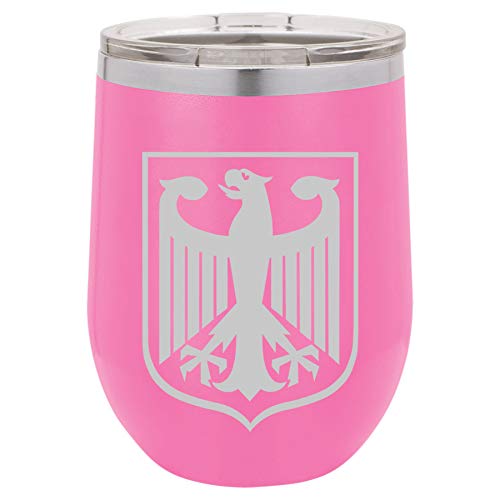 12 oz Double Wall Vacuum Insulated Stainless Steel Stemless Wine Tumbler Glass Coffee Travel Mug With Lid Coat Of Arms Of Germany German Eagle (Hot-Pink)