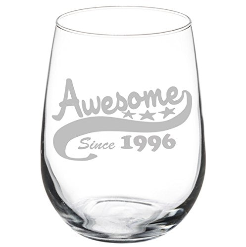 Wine Glass Goblet Funny 21st Birthday Awesome Since 1996 (17 oz Stemless)