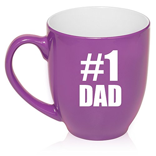 16 oz Large Bistro Mug Ceramic Coffee Tea Glass Cup #1 Dad (Purple)