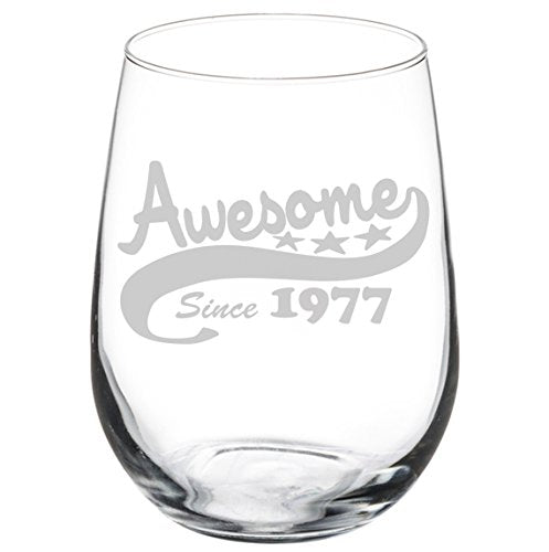 Wine Glass Goblet Funny 40th Birthday Awesome Since 1977 (17 oz Stemless)