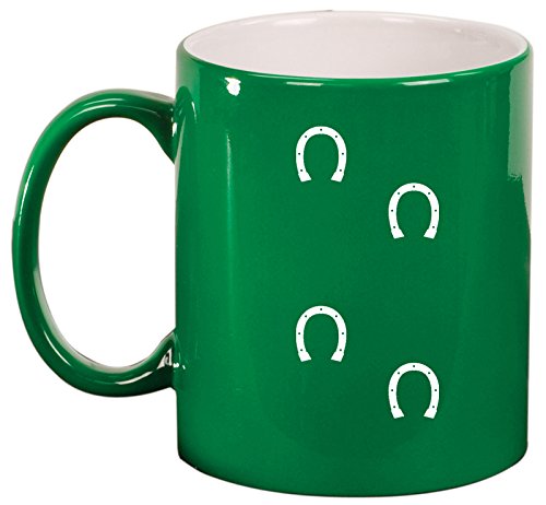 Ceramic Coffee Tea Mug Cup Horse Shoe Tracks (Green)