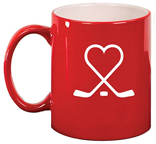 Ceramic Coffee Tea Mug Cup Hockey Sticks Heart Love (Red)