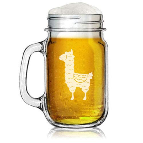 16oz Mason Jar Glass Mug w/Handle Cute Llama