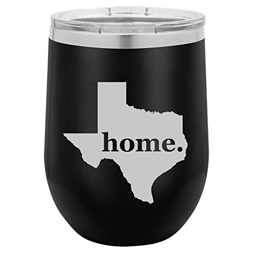 12 oz Double Wall Vacuum Insulated Stainless Steel Stemless Wine Tumbler Glass Coffee Travel Mug With Lid Texas Home (Black)