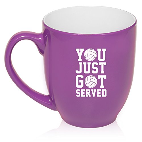 16 oz Purple Large Bistro Mug Ceramic Coffee Tea Glass Cup You Just Got Served Volleyball