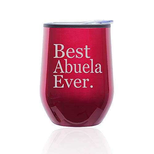 Stemless Wine Tumbler Coffee Travel Mug Glass With Lid Best Abuela Ever Grandma Grandmother (Fuchsia)