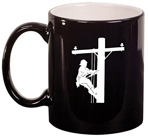Ceramic Coffee Tea Mug Cup Lineman Electric Pole Climber (Black)