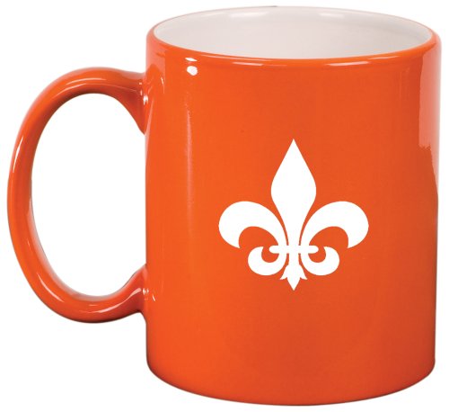 Fleur de lis Ceramic Coffee Tea Mug Cup Orange
