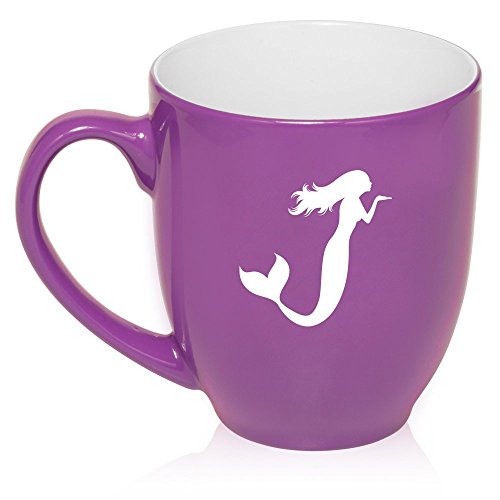 16 oz Large Bistro Mug Ceramic Coffee Tea Glass Cup Mermaid (Purple)