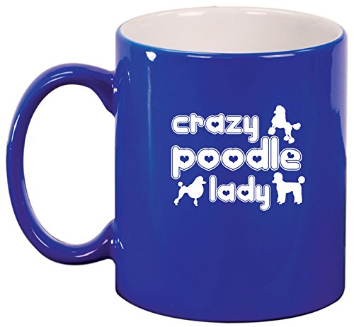 Ceramic Coffee Tea Mug Cup Crazy Poodle Lady (Blue)