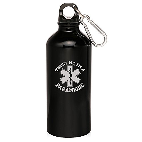 20oz Aluminum Sports Water Bottle Caribiner Clip Trust Me I'm A Paramedic (Black)