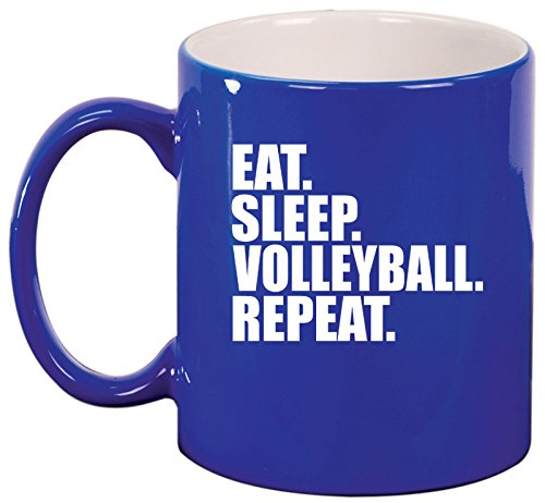 Ceramic Coffee Tea Mug Cup Eat Sleep Volleyball Repeat (Blue)