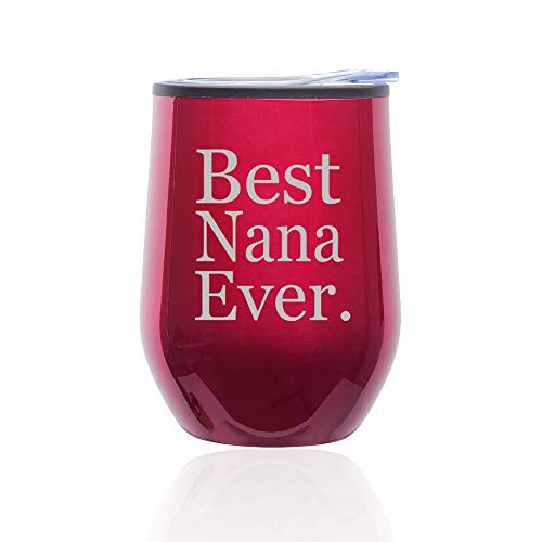 Stemless Wine Tumbler Coffee Travel Mug Glass With Lid Best Nana Ever Grandma Grandmother (Fuchsia)