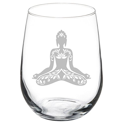 Wine Glass Goblet Buddha Yoga Om Lotus (17 oz Stemless),MIP