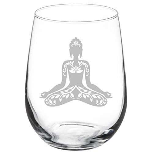 Wine Glass Goblet Buddha Yoga Om Lotus (17 oz Stemless)