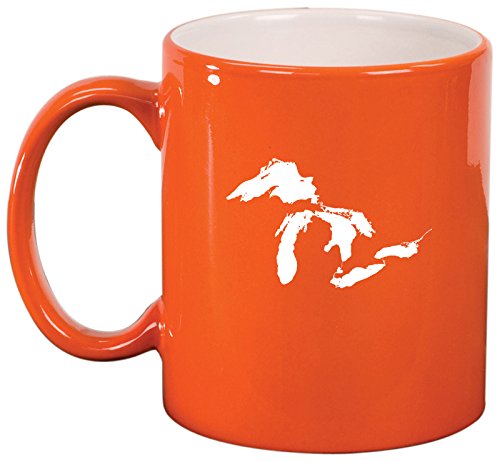 Ceramic Coffee Tea Mug Cup Great Lakes Michigan (Orange)