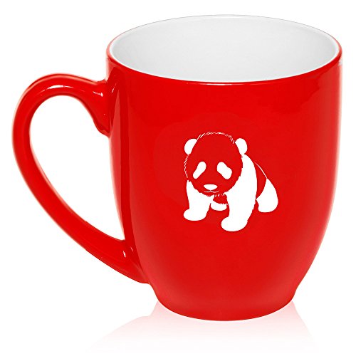 16 oz Large Bistro Mug Ceramic Coffee Tea Glass Cup Baby Panda (Red)