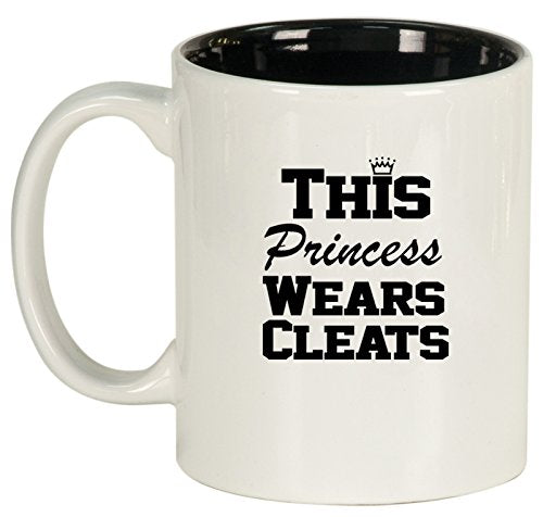 Ceramic Coffee Tea Mug Softball Soccer Lacrosse This Princess Wears Cleats (White)