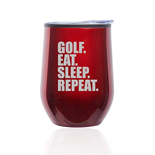 Stemless Wine Tumbler Coffee Travel Mug Glass With Lid Golf Eat Sleep Repeat (Red)