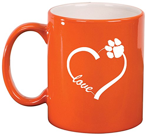Ceramic Coffee Tea Mug Cup Love Heart Paw Animals (Orange)