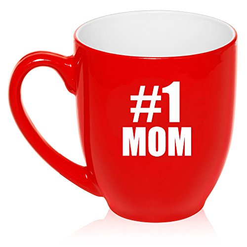 16 oz Large Bistro Mug Ceramic Coffee Tea Glass Cup #1 Mom (Red)