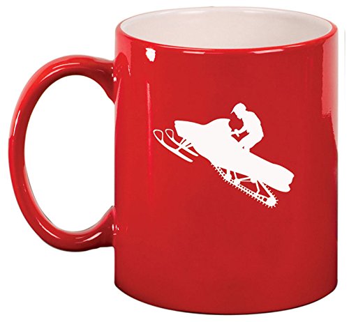 Ceramic Coffee Tea Mug Cup Snowmobile Rider (Red)