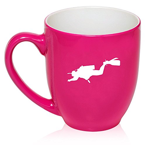 16 oz Large Bistro Mug Ceramic Coffee Tea Glass Cup Scuba Diver (Hot Pink)
