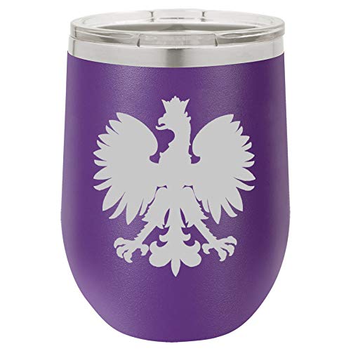 12 oz Double Wall Vacuum Insulated Stainless Steel Stemless Wine Tumbler Glass Coffee Travel Mug With Lid Poland Eagle (Purple)